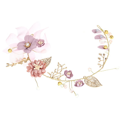 Gold Leaf Purple Bridal Headpiece Handmade Floral Hair Accessory
