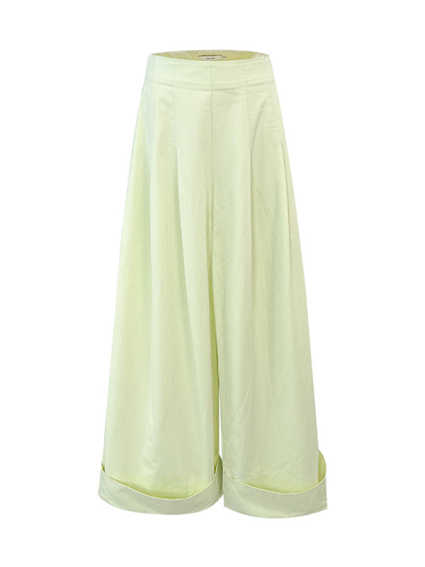 High Waisted Wide Leg Pleated Solid Color Casual Pants Bottoms Flared Trousers