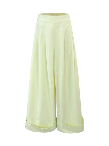 High Waisted Wide Leg Pleated Solid Color Casual Pants Bottoms Flared Trousers