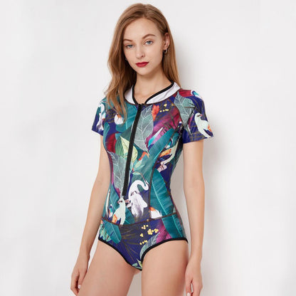 Connected Surfing Suit Short Sleeve Women Swimming Suit Hot Spring Swimming Suit