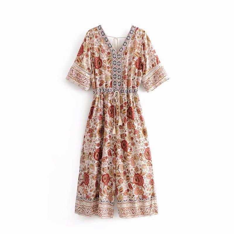 Print V Neck Bohemia Split Jumpsuit Romper