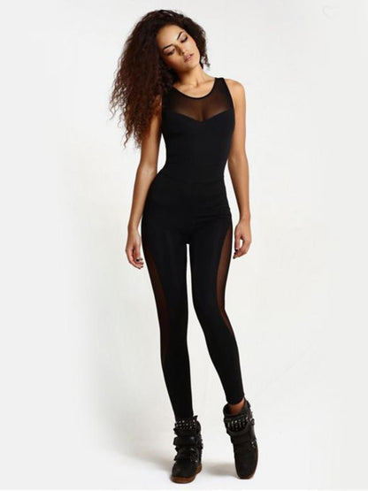 Black Gauze Yoga Close-Fitting Jumpsuit