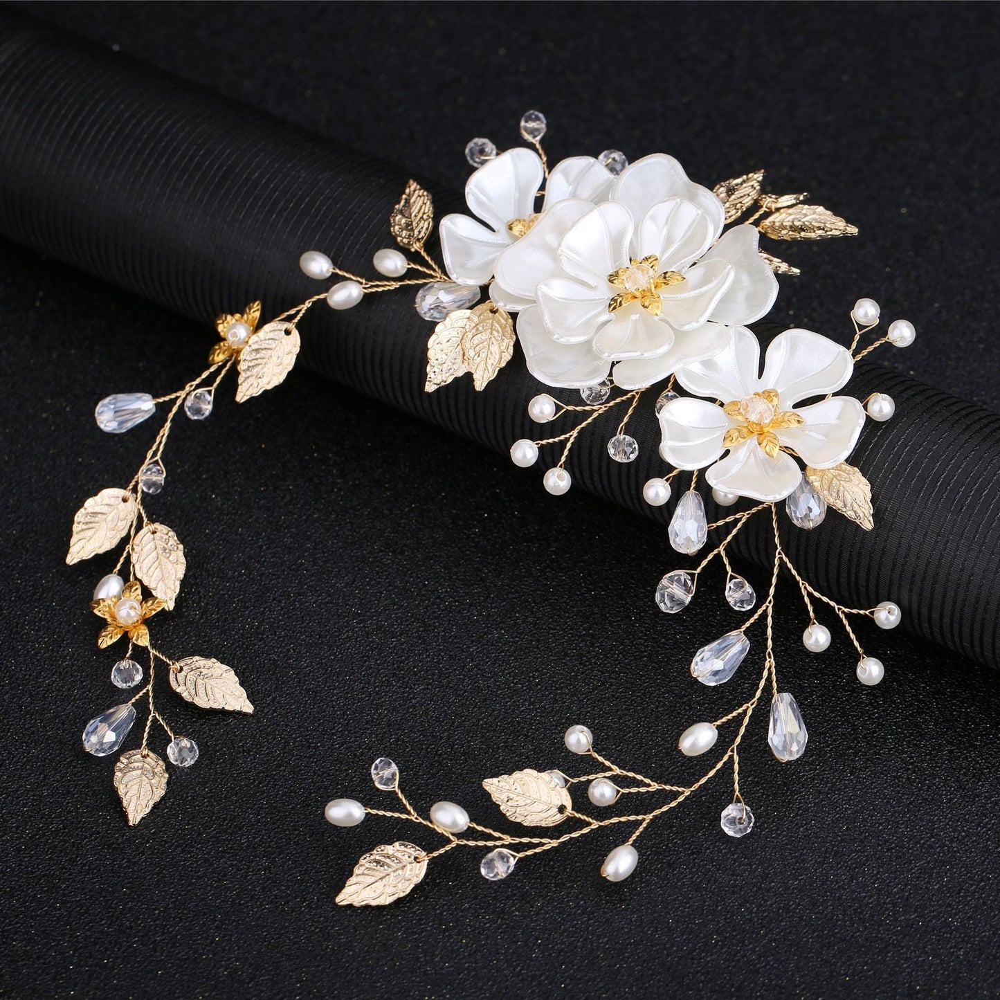 Handmade Pearl Bridal Headband Elegant White Pearl Leaf Hair Accessory