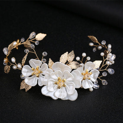 Handmade Pearl Bridal Headband Elegant White Pearl Leaf Hair Accessory