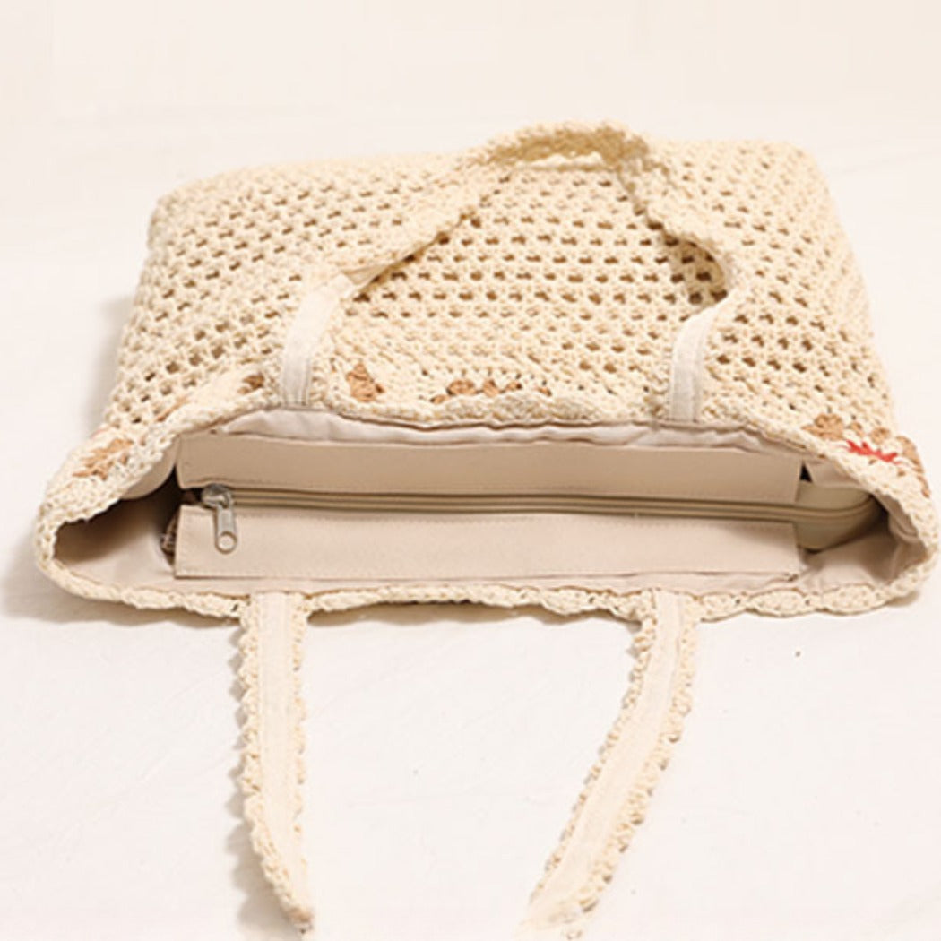 Cosbai - Large Crochet Flower Shoulder Bag - Vintage &amp; Spacious