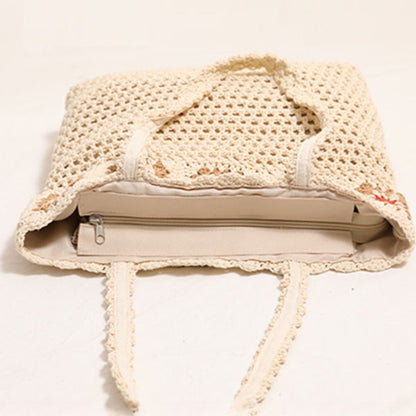 Cosbai - Large Crochet Flower Shoulder Bag - Vintage &amp; Spacious