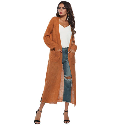 Long Cardigan Sweater With Pockets In Various Colors