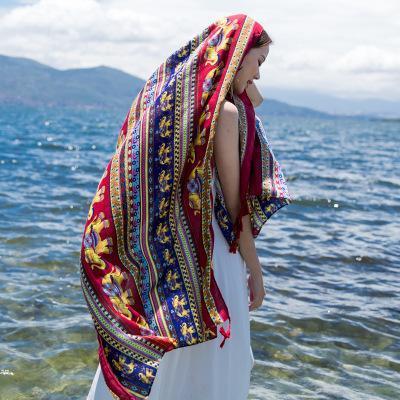 Oversized Spring And Summer Women Solid Color National Wind Sunscreen Silk Scarf Long Paragraph Shawl Beach Towel