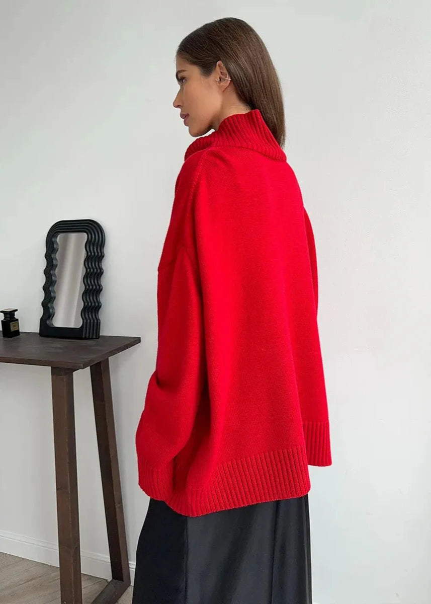 Loose Fit Cotton Knit Turtleneck Sweater