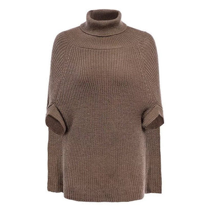 Solid Color Loose Poncho High Neck Sweater