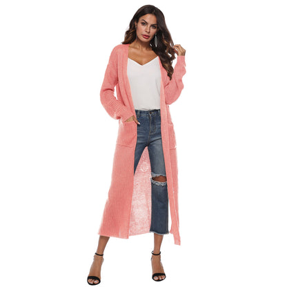 Long Cardigan Sweater With Pockets In Various Colors
