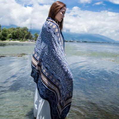 Oversized Spring And Summer Women Solid Color National Wind Sunscreen Silk Scarf Long Paragraph Shawl Beach Towel