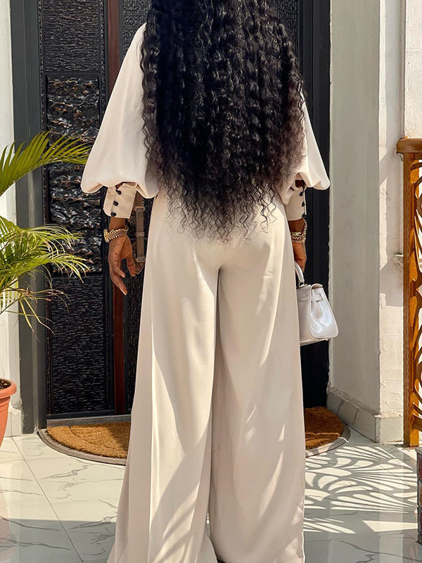 Casual Long Sleeves T-Shirts & High-Waisted Wide Leg Pants Suits