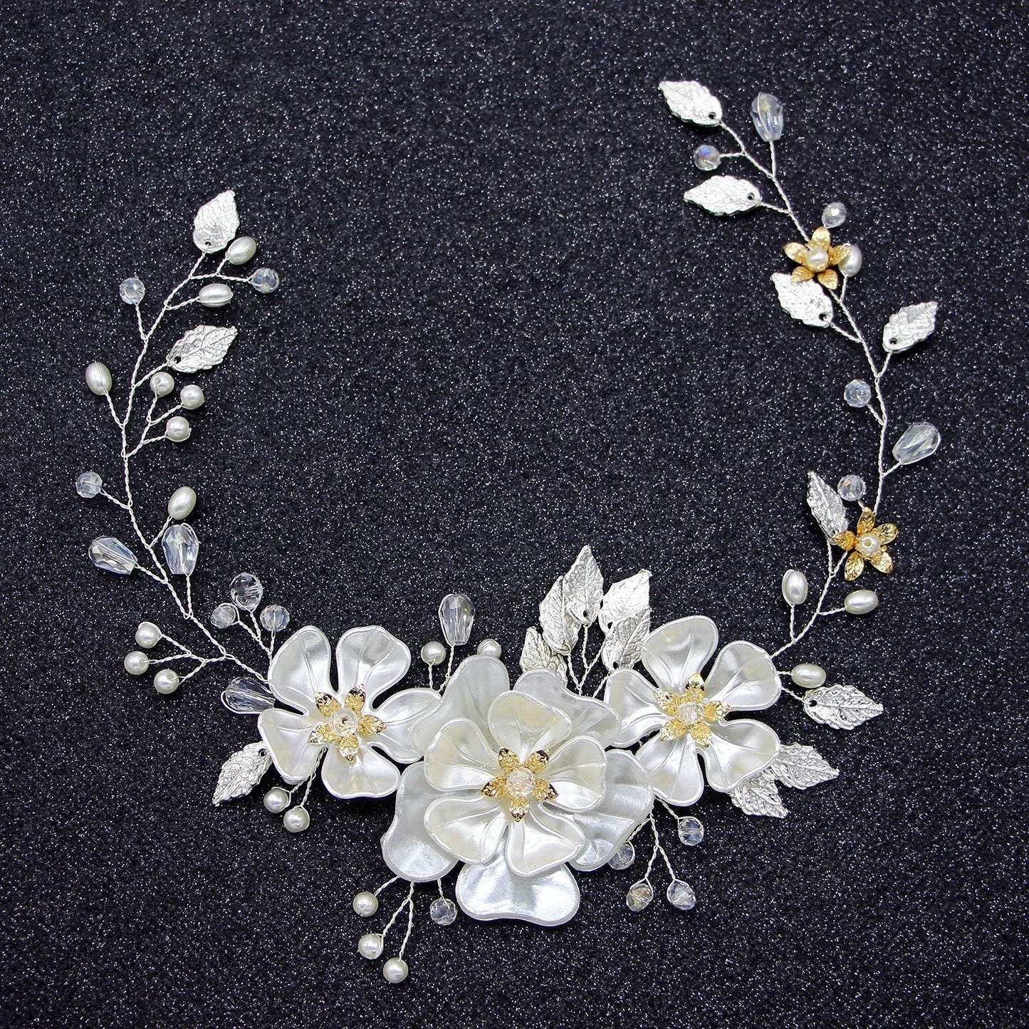 Handmade Pearl Bridal Headband Elegant White Pearl Leaf Hair Accessory