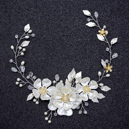Handmade Pearl Bridal Headband Elegant White Pearl Leaf Hair Accessory