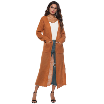 Long Cardigan Sweater With Pockets In Various Colors