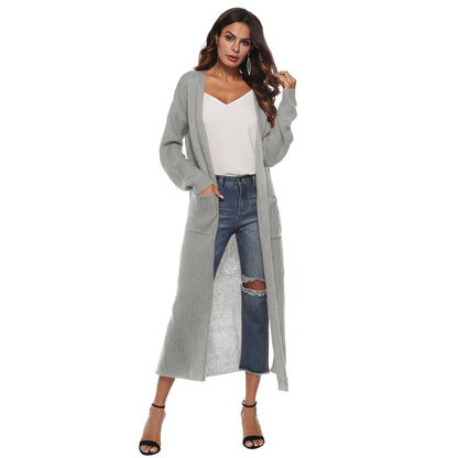 Long Cardigan Sweater With Pockets In Various Colors