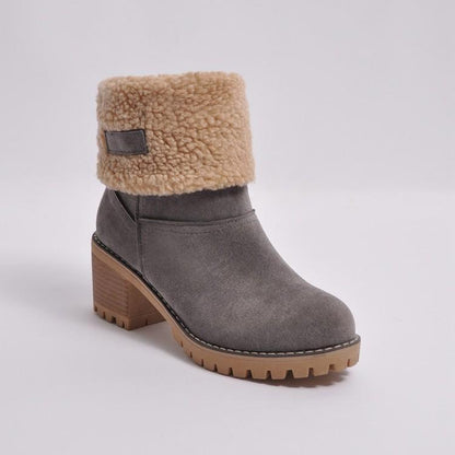 Brushed Thickness Solid Color Round Toe Flock Short Boots