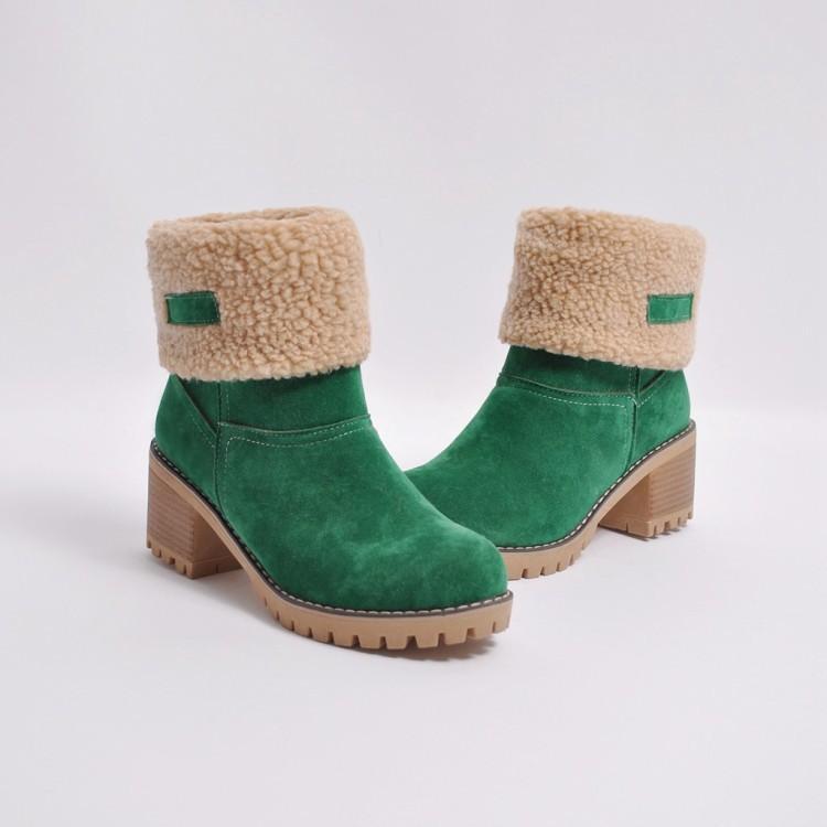 Brushed Thickness Solid Color Round Toe Flock Short Boots
