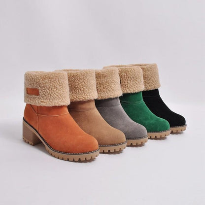 Brushed Thickness Solid Color Round Toe Flock Short Boots