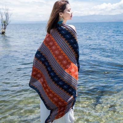 Oversized Spring And Summer Women Solid Color National Wind Sunscreen Silk Scarf Long Paragraph Shawl Beach Towel