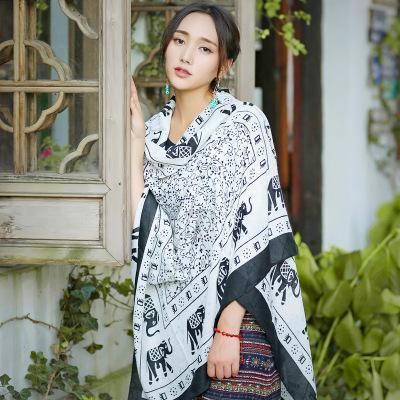 Oversized Spring And Summer Women Solid Color National Wind Sunscreen Silk Scarf Long Paragraph Shawl Beach Towel