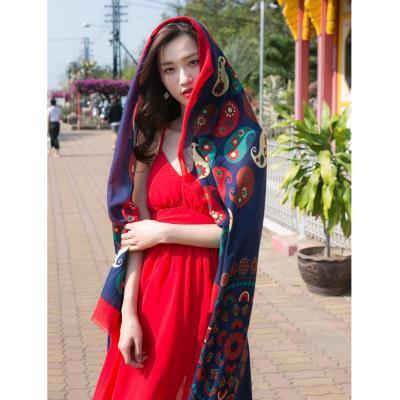 Oversized Spring And Summer Women Solid Color National Wind Sunscreen Silk Scarf Long Paragraph Shawl Beach Towel