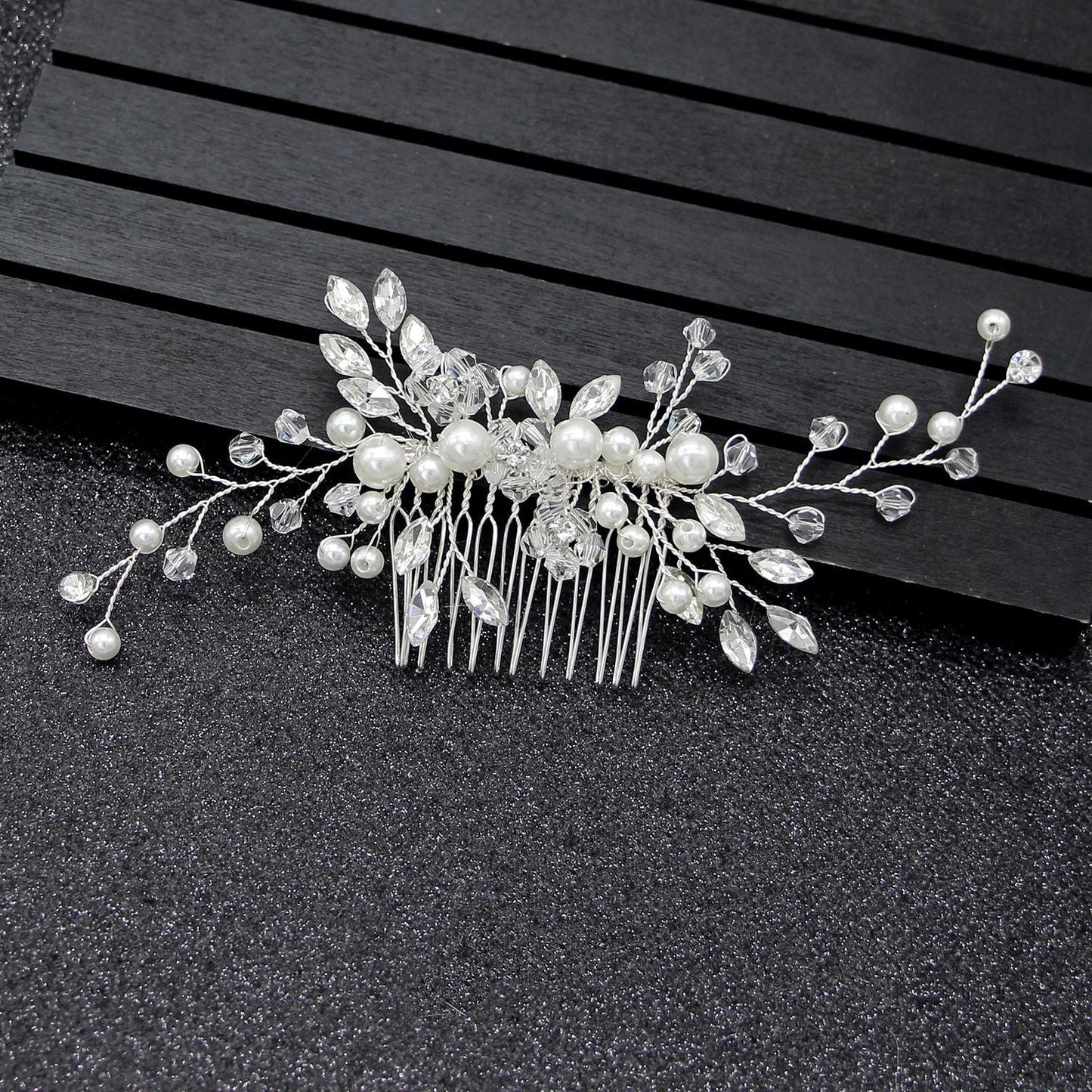 Elegant Pearl Hair Comb White Crystal Bridal Hair Accessory
