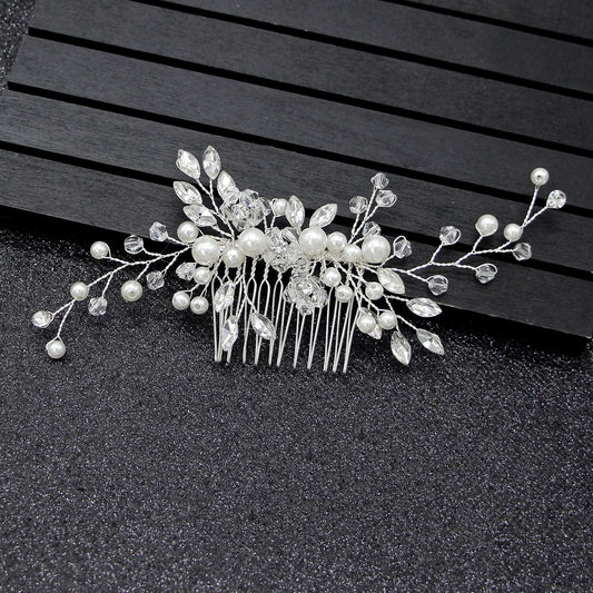 Elegant Pearl Hair Comb White Crystal Bridal Hair Accessory