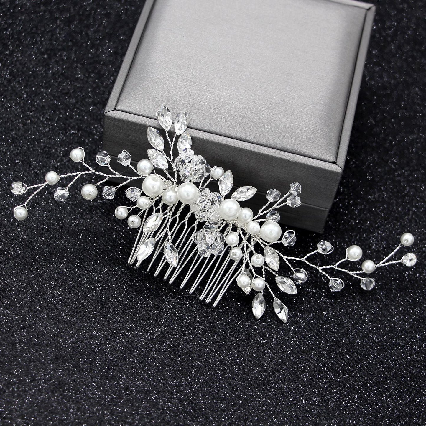 Elegant Pearl Hair Comb White Crystal Bridal Hair Accessory