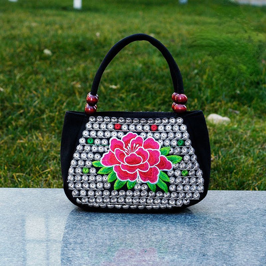 Ethnic Women'S Bag Embroidered Hand-Held Canvas Bag Shopping Hand-Held Coin Purse Mini Bag.