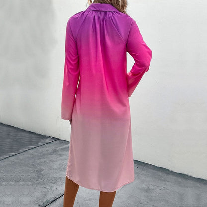 Loose Lapel Cardigan Buttoned Ombre Dress