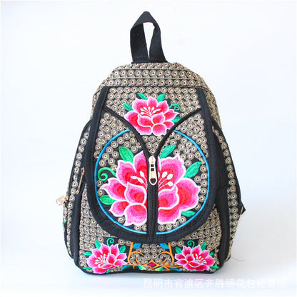 New Ethnic Style Embroidered Backpack For Women'S Embroidered Canvas Leisure Backpack