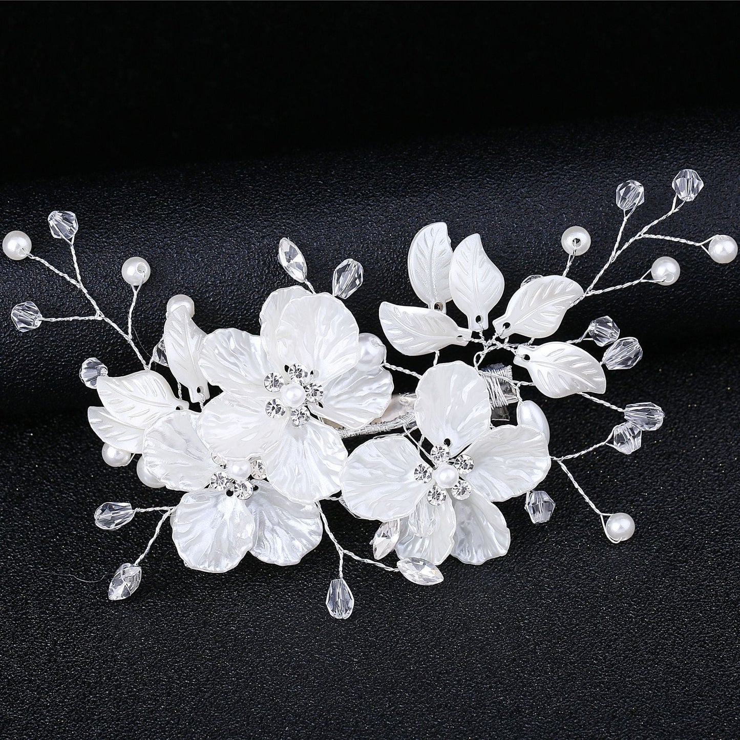 Bridal Pearl and Crystal Hair Clip with Shell Petals