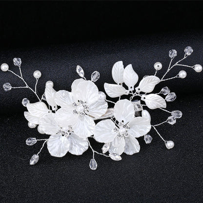 Bridal Pearl and Crystal Hair Clip with Shell Petals