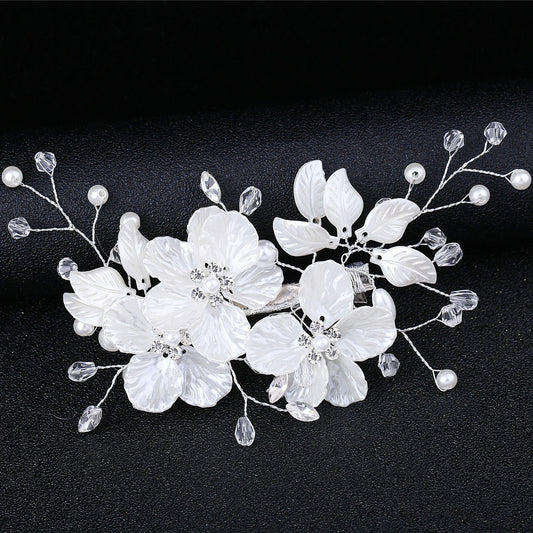 Bridal Pearl and Crystal Hair Clip with Shell Petals