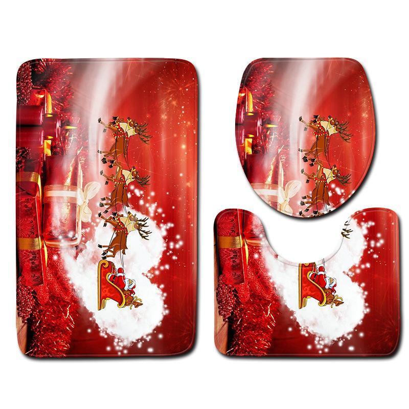Christmas Snowman Pattern Three-Piece Bathroom Carpet