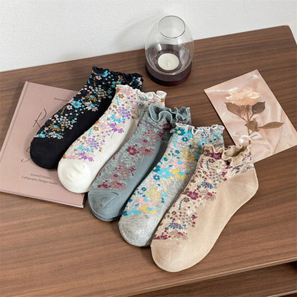 Rufia - Floral Ruffle Trim Ankle Socks