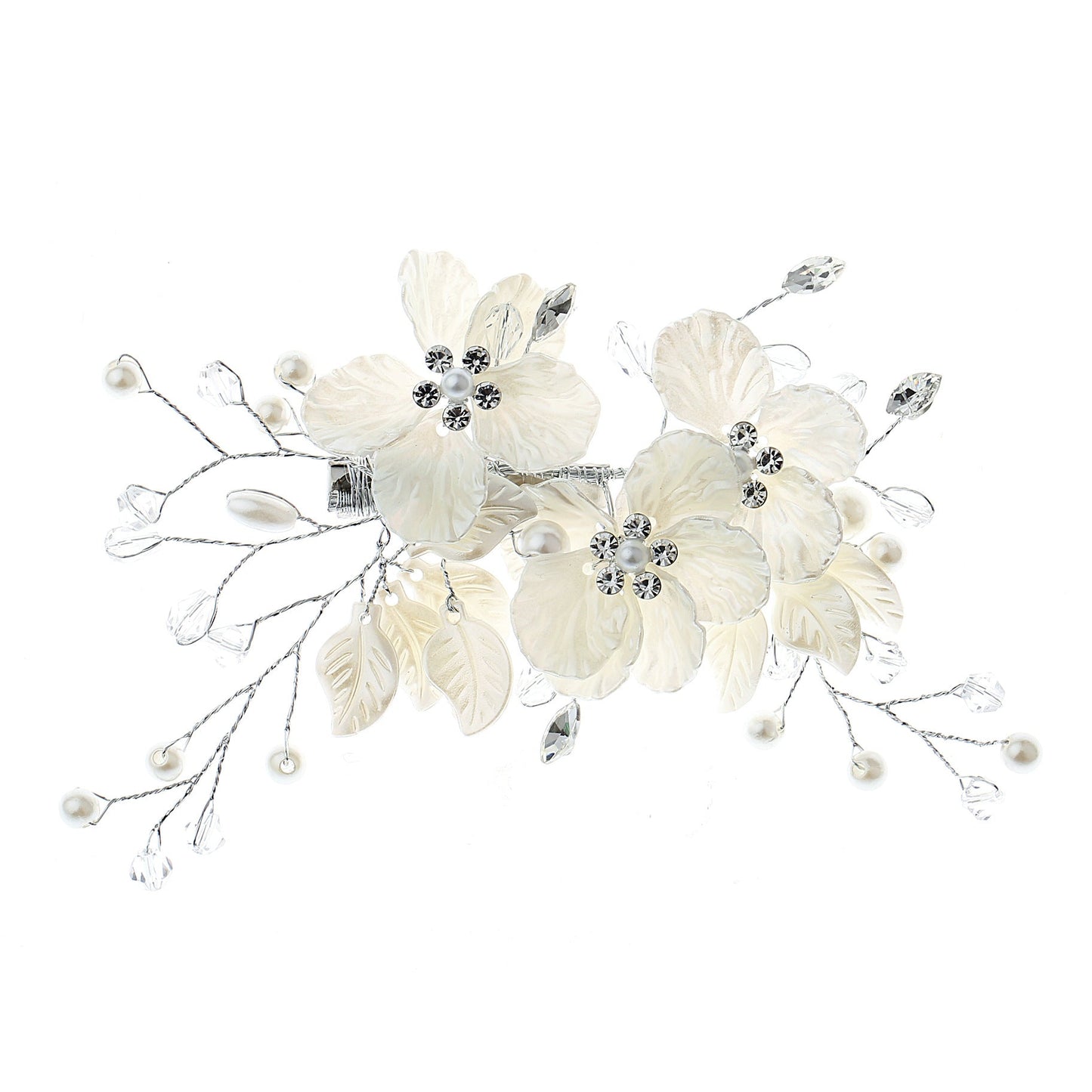Bridal Pearl and Crystal Hair Clip with Shell Petals
