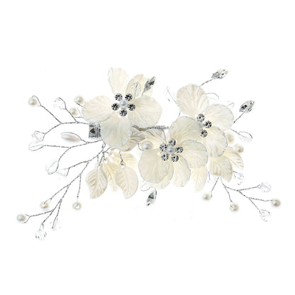 Bridal Pearl and Crystal Hair Clip with Shell Petals