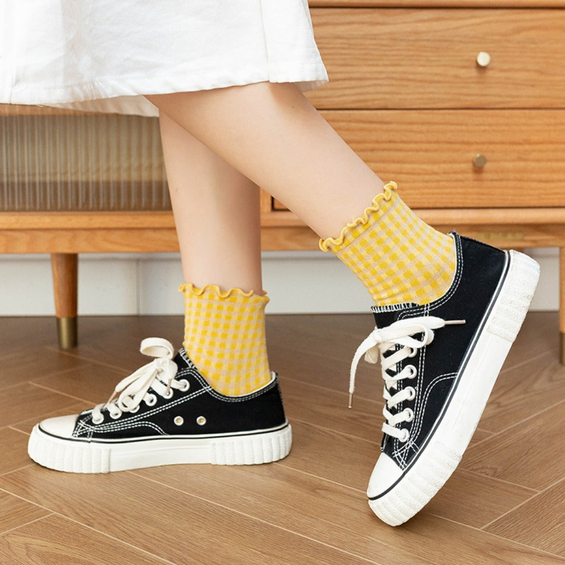 Rufia - Colorful Check Pattern Lace Socks