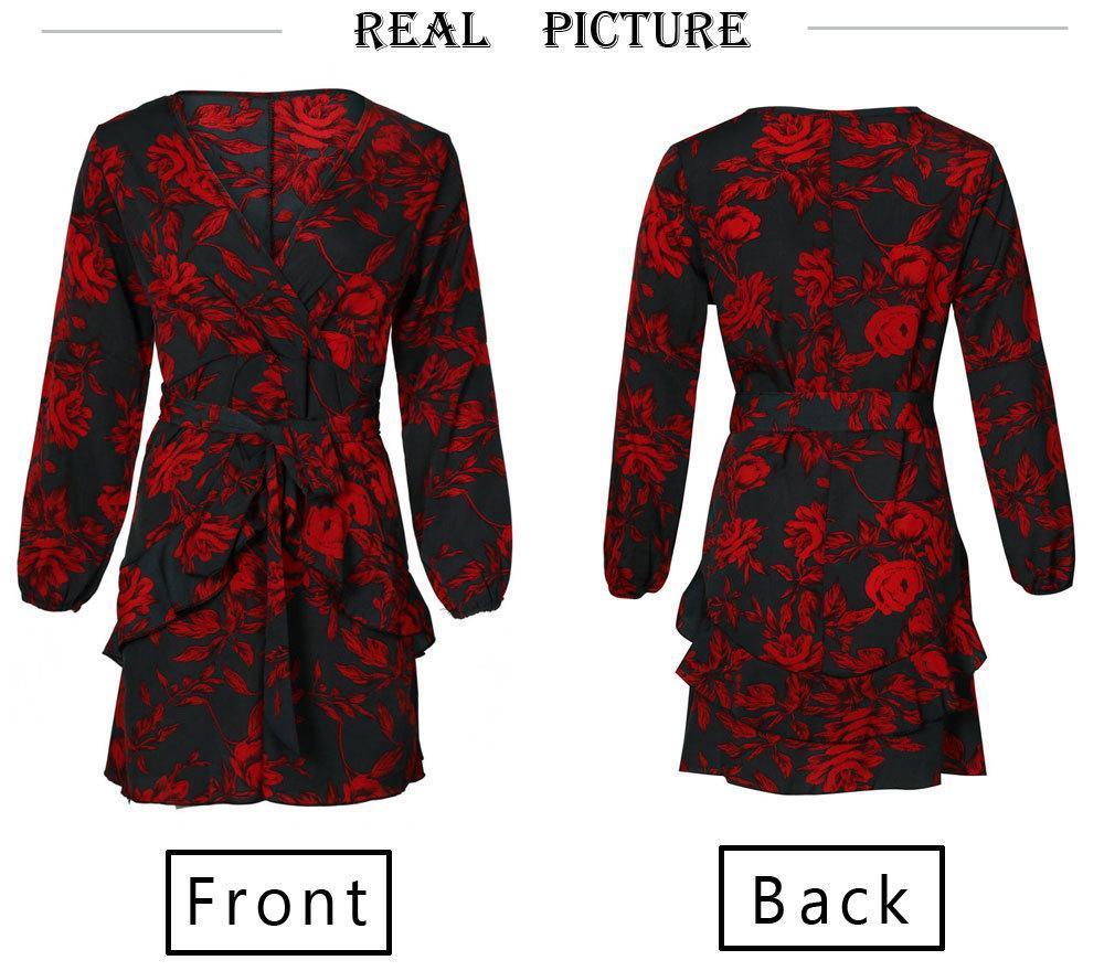 Sexy V-Neck Print Straps Lantern Sleeve Dress