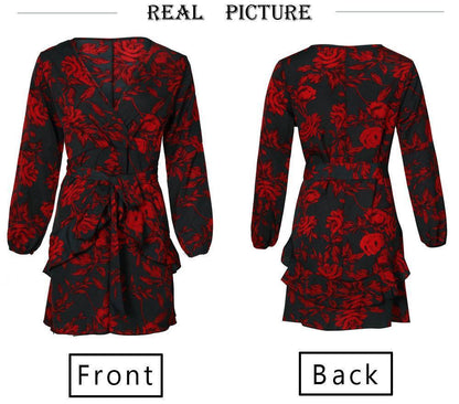 Sexy V-Neck Print Straps Lantern Sleeve Dress