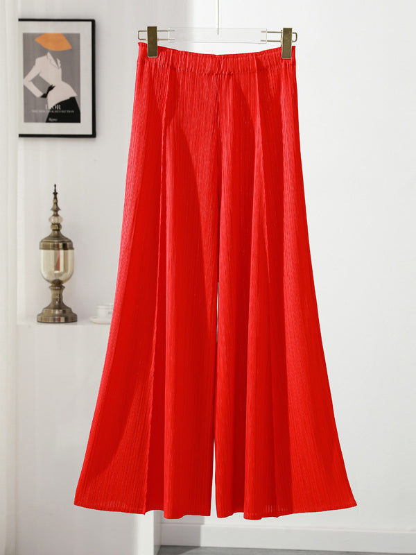 Simple Loose Wide Leg Pleated Solid Color Casual Pants Bottoms