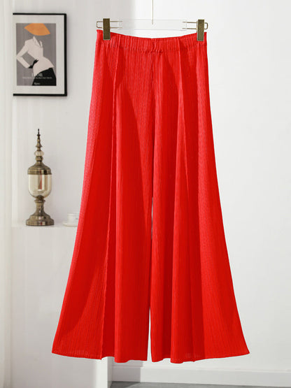 Simple Loose Wide Leg Pleated Solid Color Casual Pants Bottoms