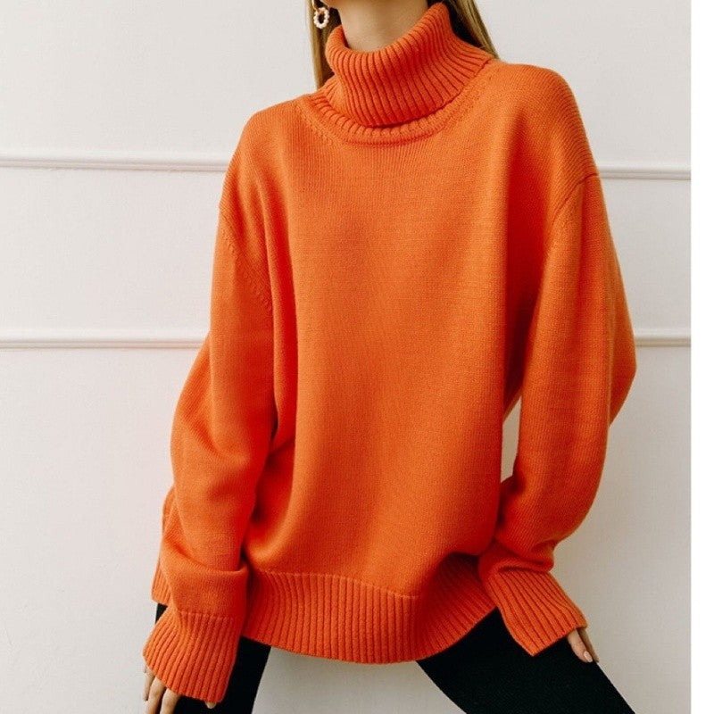 Solid Color High Neck Sweater