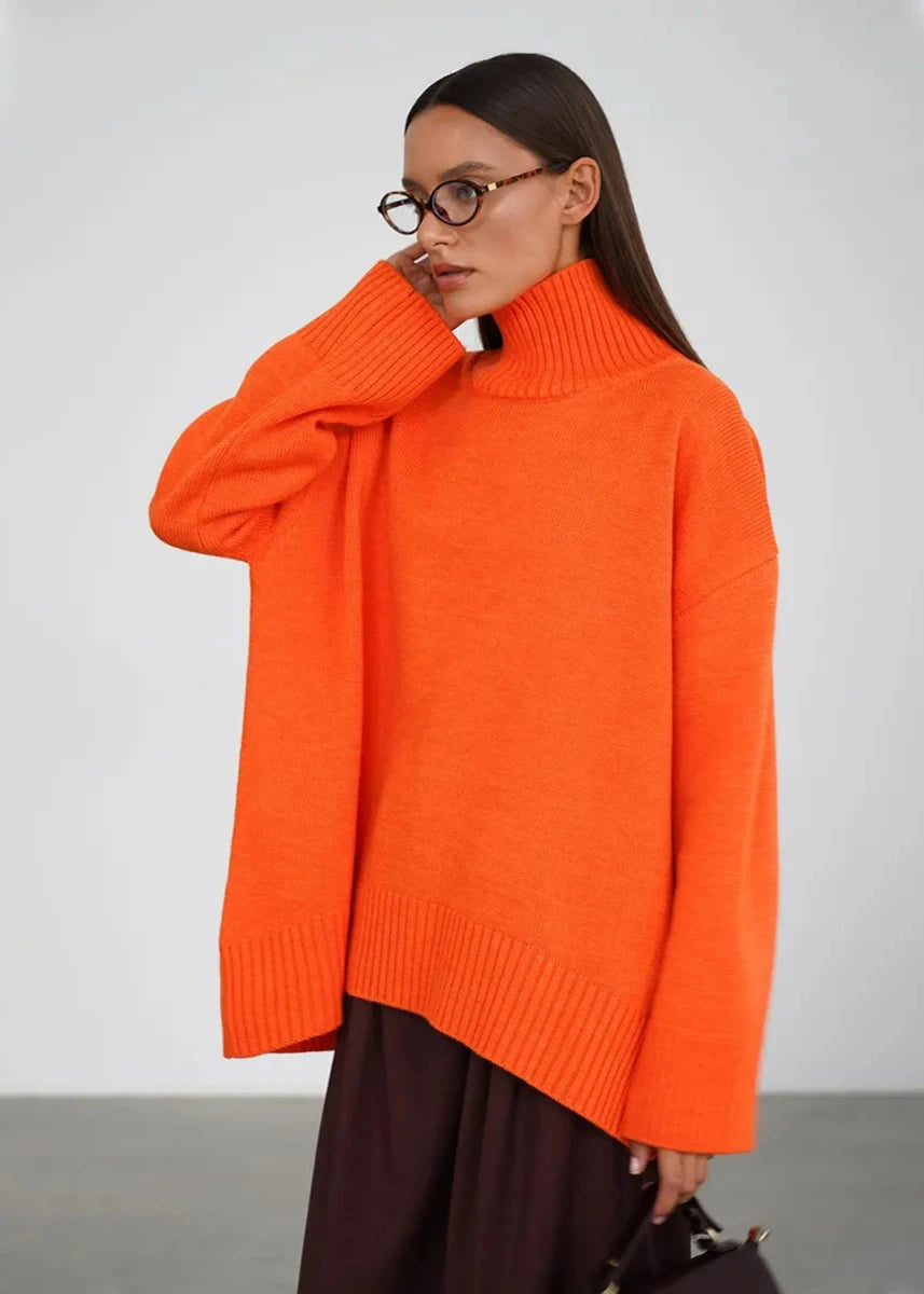 Oversized Knit Sweater Soft Fabric Turtleneck