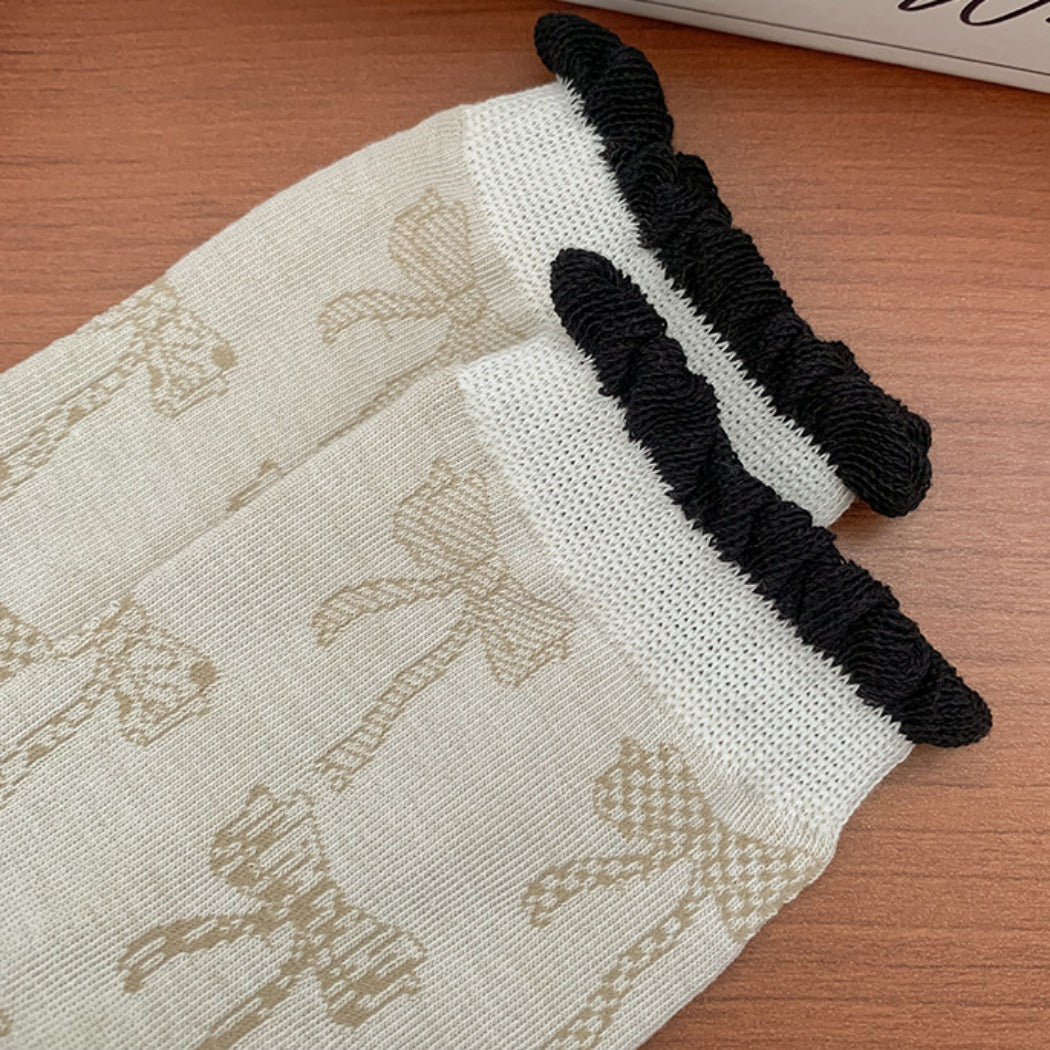 Rufia - Retro Doodle Bow Crew Socks - Sweet &amp; Stylish