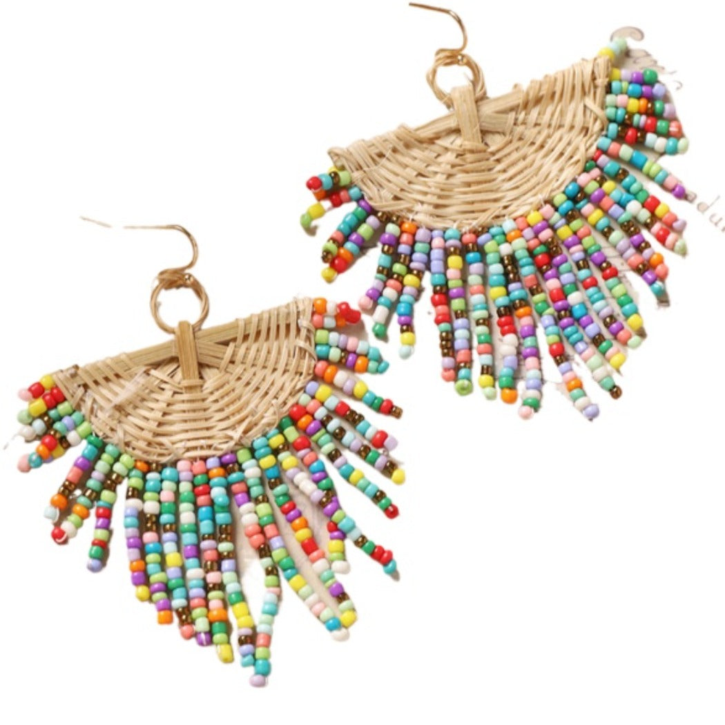 Earwish - Boho Woven Beaded Fringe Earrings - Vintage &amp; Special