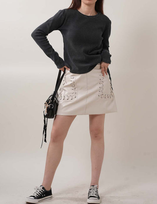 Simple Leather High Waist Mini Skirt